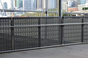 Perforated metal sheets by Arrow Metal used in ferry terminal balustrade